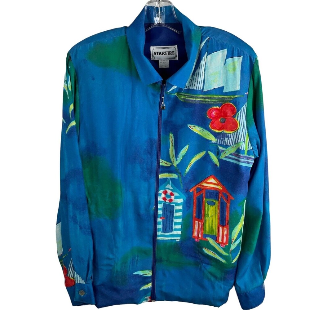 STARFIRE Women Blue Lightweight Jacket Windbreaker Vintage Made in USA, Size 10